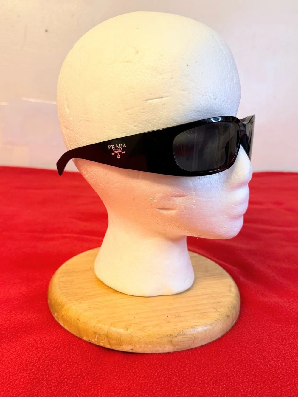 PRADA SPR A14 60-18 1AB-5S0 Wrap Black Dark Blue Lens Sunglasses Italy Made EUC